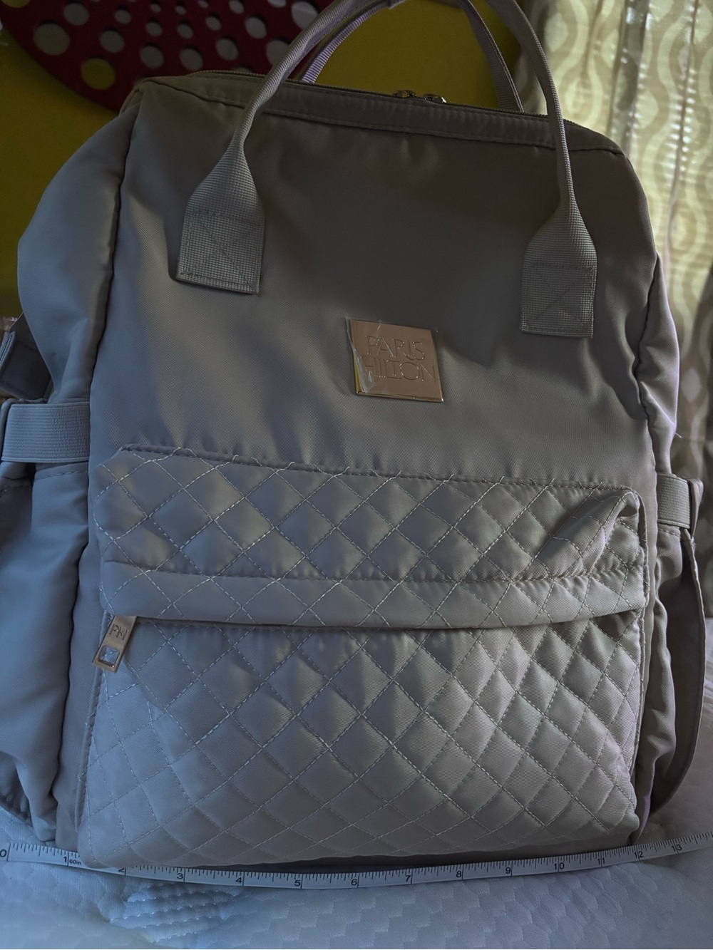 Paris Hilton Quilted Light Gray Backpack